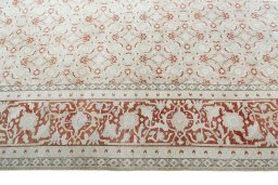 Full view of 2000s Tabriz rug from Iran / Persia, 387 × 297 cm in Beige tones
