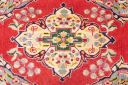 Full view of 2003s Tabriz rug from Iran / Persia, 340 × 76 cm in Red tones