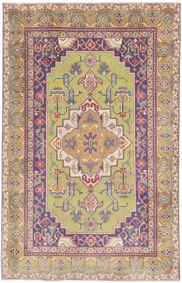Full view of 1980s Tabriz rug from Iran / Persia, 147 × 93 cm in Green tones