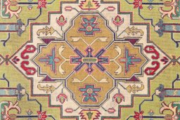 Full view of 1980s Tabriz rug from Iran / Persia, 147 × 93 cm in Green tones