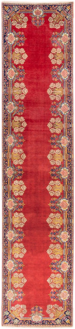 Full view of 1940s Tabriz rug from Iran / Persia, 452 × 95 cm in Red tones