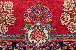 Full view of 1940s Tabriz rug from Iran / Persia, 452 × 95 cm in Red tones