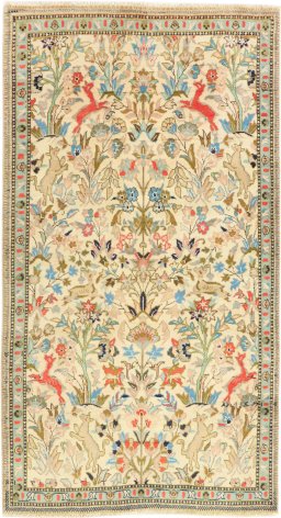 Full view of 2000s Tabriz rug from Iran / Persia, 185 × 103 cm in Cream tones
