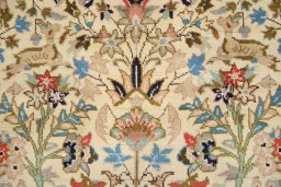 Full view of 2000s Tabriz rug from Iran / Persia, 185 × 103 cm in Cream tones