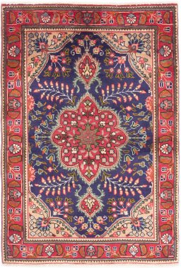 Full view of 1996s Tabriz rug from Iran / Persia, 138 × 95 cm in Dark blue tones