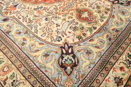 Close-up detail of 1990s Tabriz rug from Iran / Persia showing Wool weave