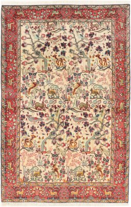 Full view of 1980s Tabriz rug from Iran / Persia, 150 × 95 cm in Cream tones