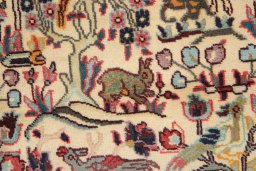 Corner detail of 1980s Tabriz rug showing border pattern and Wool pile