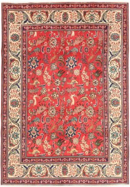 Full view of 2000s Tabriz rug from Iran / Persia, 288 × 200 cm in Red tones