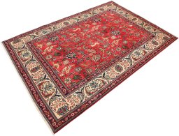Close-up detail of 2000s Tabriz rug from Iran / Persia showing Wool weave