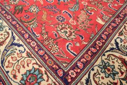 Close-up detail of 2000s Tabriz rug from Iran / Persia showing Wool weave