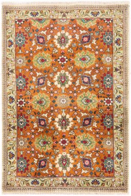 Full view of 1999s Tabriz rug from Iran / Persia, 137 × 95 cm in Terracotta tones