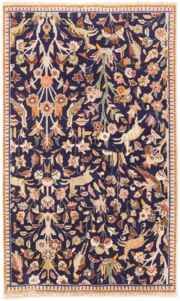 Full view of 1980s Tabriz rug from Iran / Persia, 133 × 80 cm in Dark blue tones