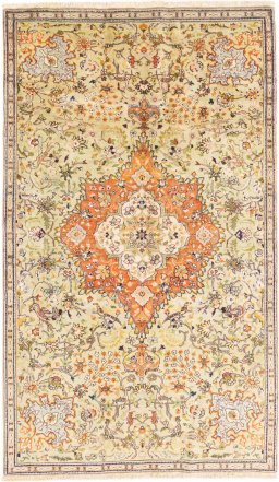Full view of 1978s Tabriz rug from Iran / Persia, 242 × 143 cm in Cream tones