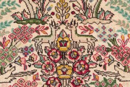 Close-up detail of 2000s Tabriz rug from Iran / Persia showing Wool weave