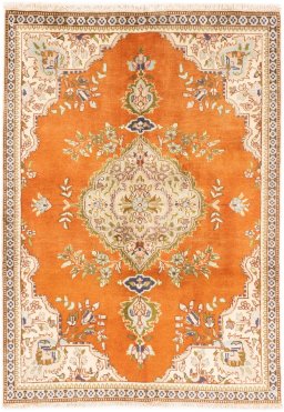 Full view of 2006s Tabriz rug from Iran / Persia, 155 × 100 cm in Yellow tones
