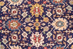 Full view of 1985s Tabriz rug from Iran / Persia, 225 × 205 cm in Dark blue tones