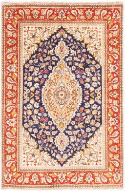 Full view of 2006s Tabriz rug from Iran / Persia, 147 × 97 cm in Dark blue tones