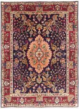 Full view of 2006s Tabriz rug from Iran / Persia, 147 × 107 cm in Dark blue tones