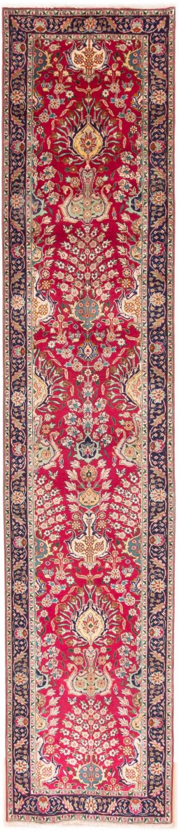 Full view of 2002s Tabriz rug from Iran / Persia, 425 × 85 cm in Red tones