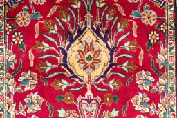 Full view of 2002s Tabriz rug from Iran / Persia, 425 × 85 cm in Red tones