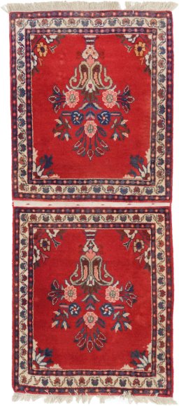 Full view of 1990s Tabriz rug from Iran / Persia, 85 × 60 cm in Red tones