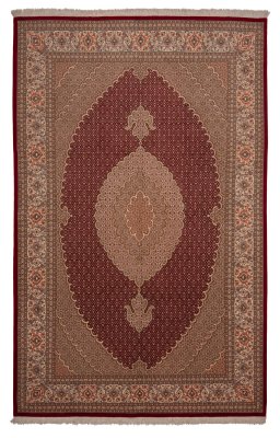 Full view of New Tabriz rug from Iran / Persia, 316 × 201 cm in Red tones