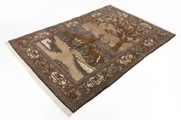 Corner detail of 1990s Tabriz rug showing border pattern and Wool pile