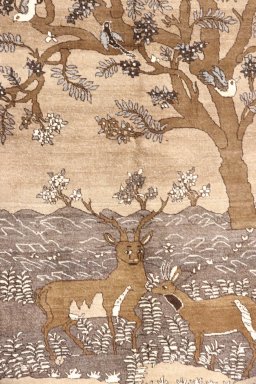 Close-up detail of 1990s Tabriz rug from Iran / Persia showing Wool weave