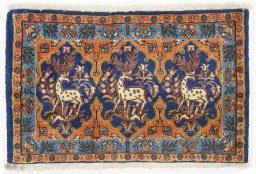 Full view of 1990s Tabriz rug from Iran / Persia, 85 × 55 cm in Blue tones
