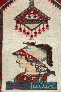 Close-up detail of 1990s Tabriz rug from Iran / Persia showing Wool weave