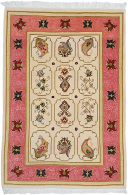 Full view of New Tabriz rug from Iran / Persia, 120 × 80 cm in Beige tones