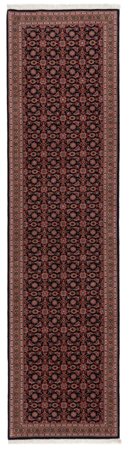 Full view of New Tabriz rug from Iran / Persia, 285 × 75 cm in Dark blue tones