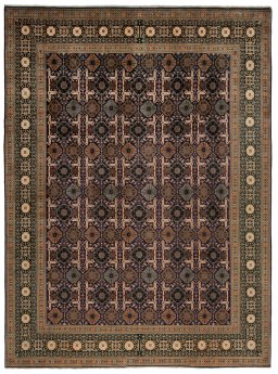 Full view of New Tabriz rug from Iran / Persia, 340 × 250 cm in Multi Color tones