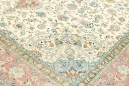 Backside of handmade 2019s Tabriz rug showing knot structure and weave density