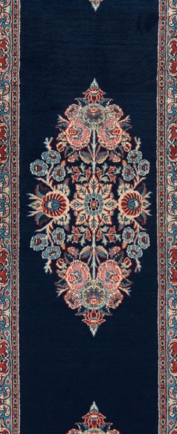 Full view of New Tabriz rug from Iran / Persia, 390 × 62 cm in Blue tones