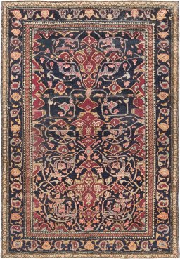 Full view of 1900s Tehran rug from Iran / Persia, 195 × 132 cm in Dark blue tones