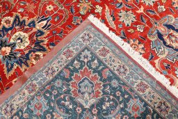 Corner detail of 1950s Tehran rug showing border pattern and Wool pile