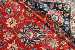 Close-up detail of 1950s Tehran rug from Iran / Persia showing Wool weave