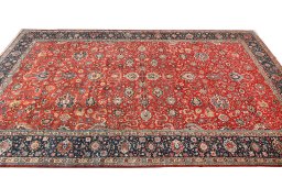 Surface texture of 1950s Tehran rug with natural Wool and intricate pattern