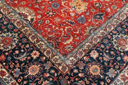 Full view of 1950s Tehran rug from Iran / Persia, 660 × 396 cm in Red tones