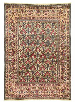 Full view of 1930s Tehran rug from Iran / Persia, 220 × 155 cm in Beige tones