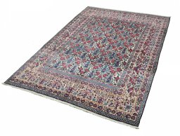 Close-up detail of 1930s Tehran rug from Iran / Persia showing Wool weave