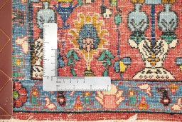 Close-up detail of 1940s Varamin rug from Iran / Persia showing Wool weave