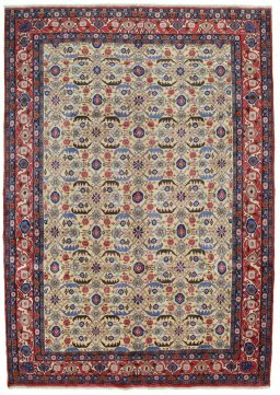 Full view of 2000s Varamin rug from Iran / Persia, 315 × 221 cm in Beige tones