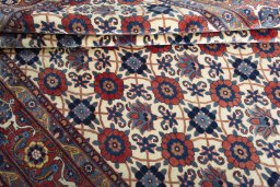 Full view of 2000s Varamin rug from Iran / Persia, 325 × 210 cm in Beige tones
