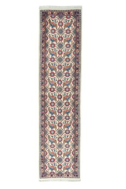 Full view of New Varamin rug from Iran / Persia, 293 × 74 cm in Beige tones