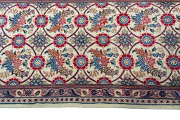 Close-up detail of New Varamin rug from Iran / Persia showing Wool weave