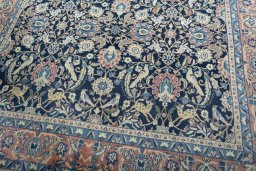 Close-up detail of 2000s Varamin rug from Iran / Persia showing Wool weave