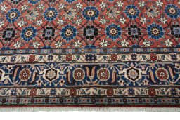Full view of 1950s Varamin rug from Iran / Persia, 313 × 210 cm in Red tones